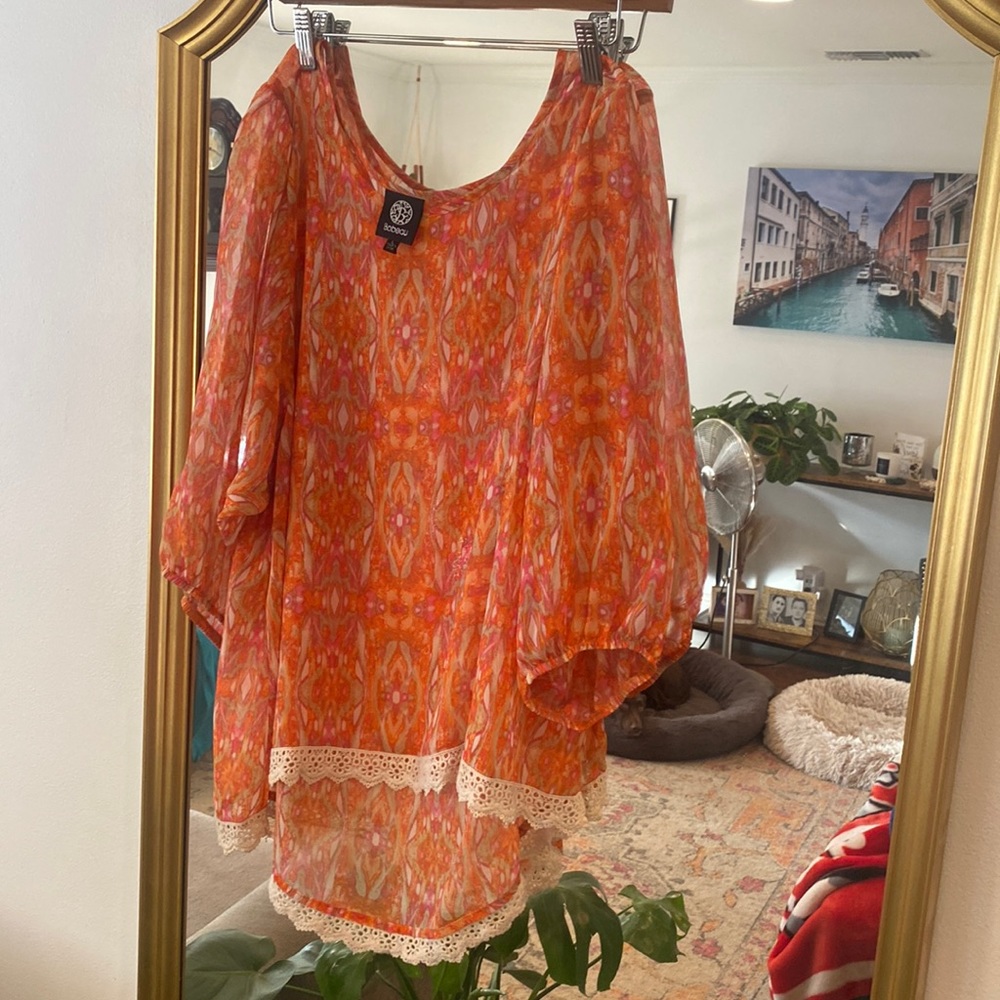 Multicolored women’s top with crochet detail